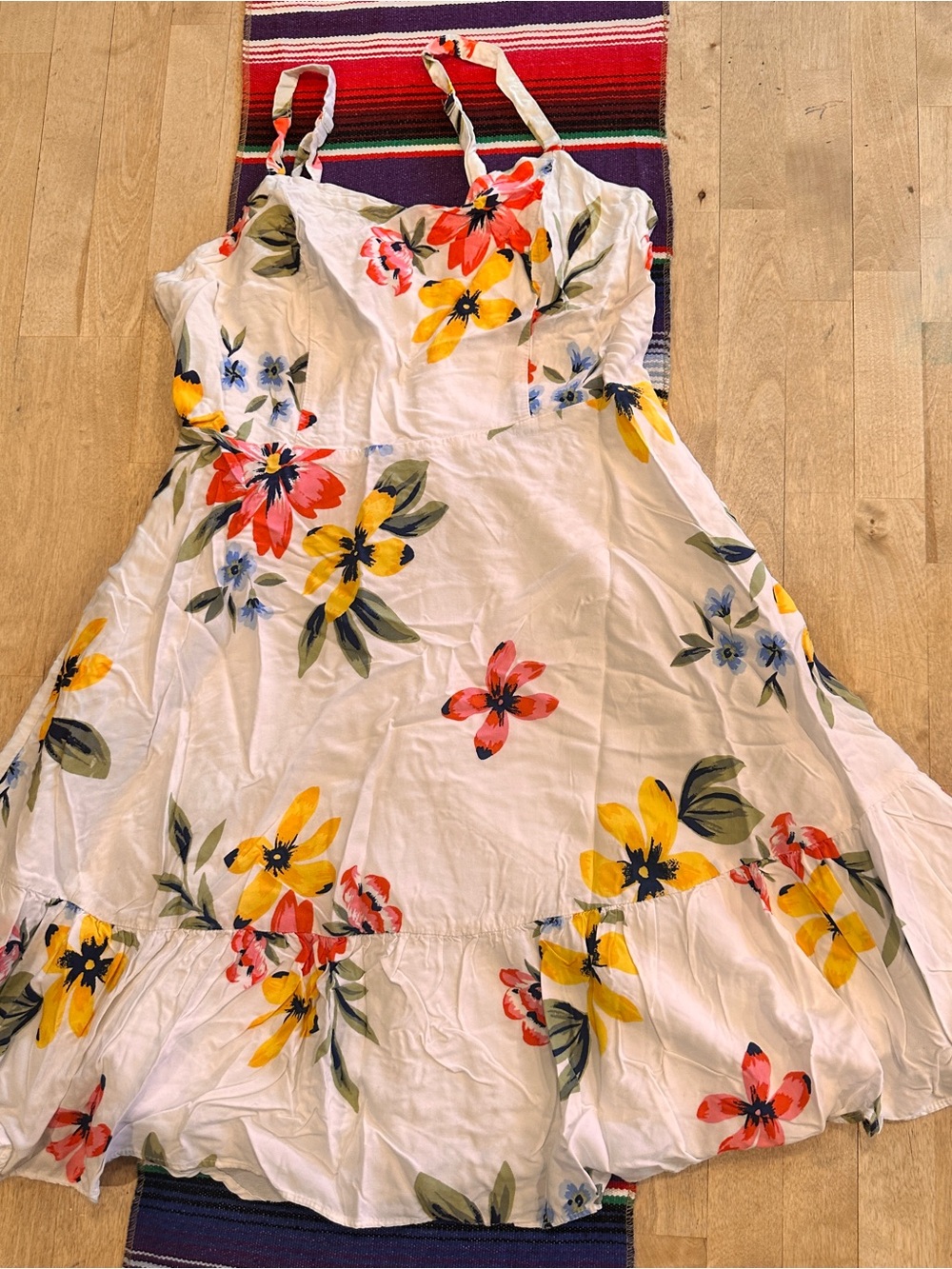 Old Navy White Floral Mini Dress with Yellow, Coral & Blue Flowers